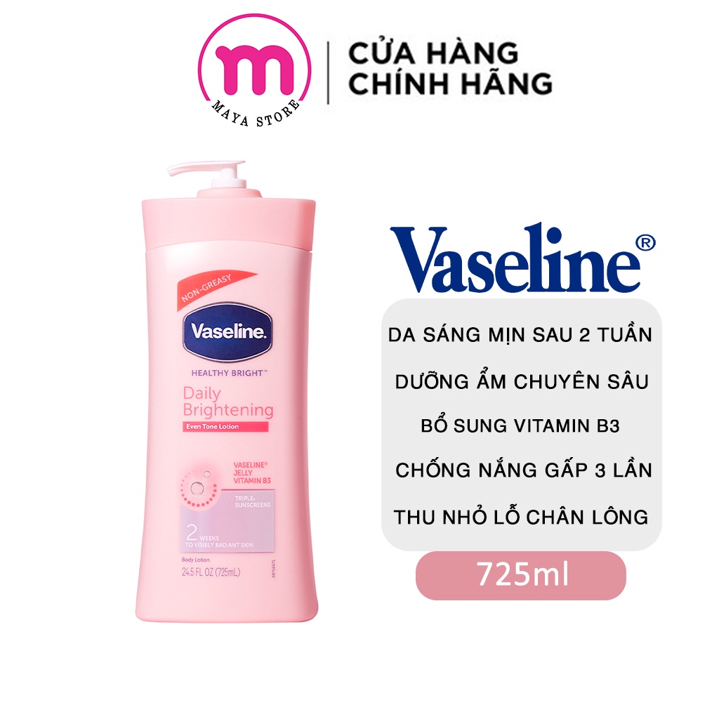 Sữa dưỡng thể Vaseline Healthy White UV Lightening Body Lotion 725ml giúp dưỡng trắng dưỡng ẩm cho da