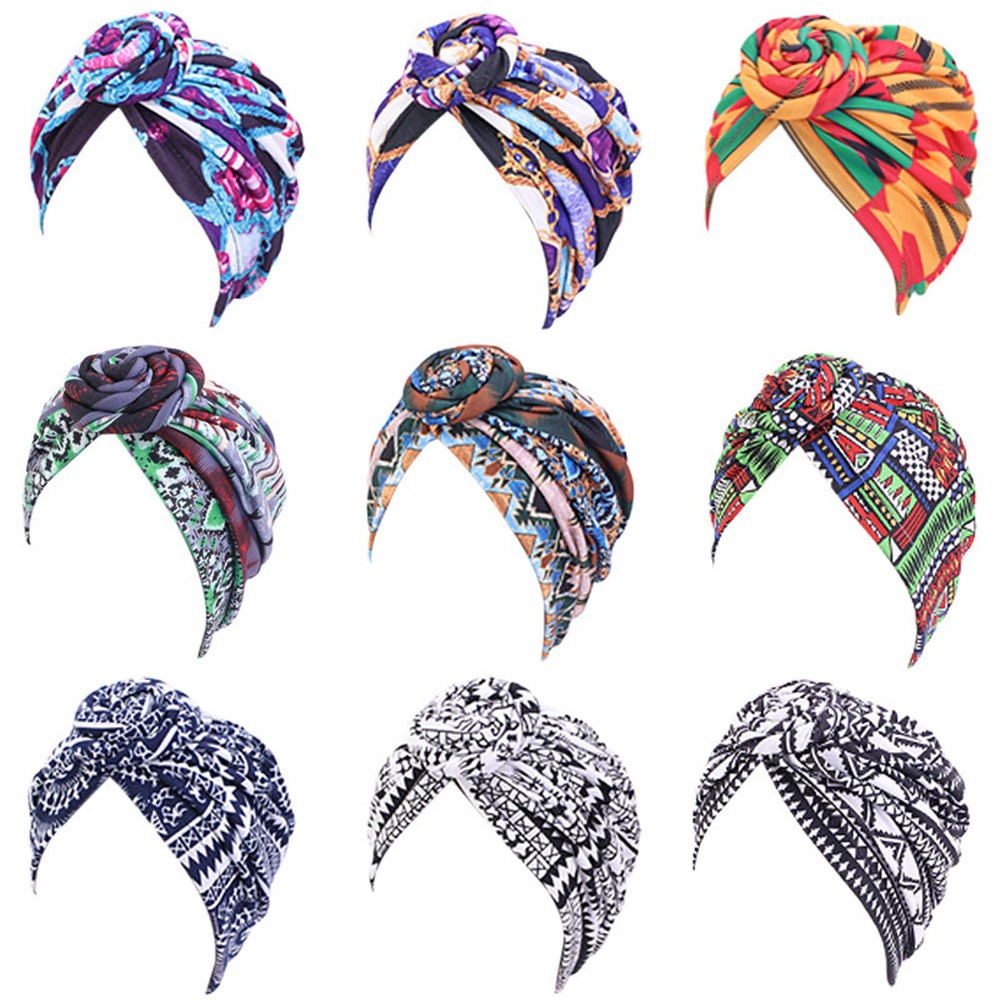 Mũ turban vải satin cotton mềm thắt nút in họa tiết hoa phong cách châu phi cho nữ