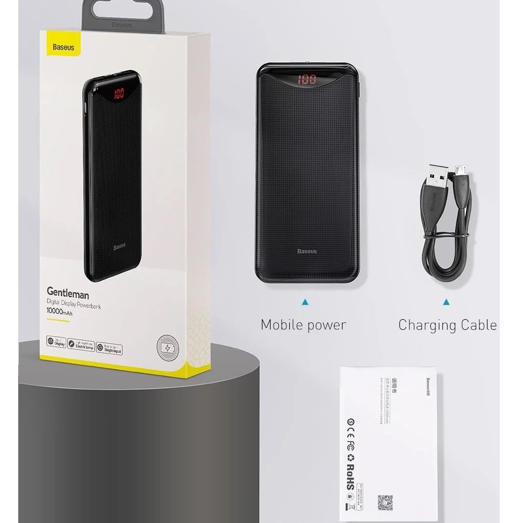 Sạc dự phòng ⚡[𝑻𝑶̂́𝑻 𝑵𝑯𝑨̂́𝑻]⚡ Baseus Gentleman Digital Display 10000mAh, Nhỏ Gọn, ĐÈN PIN Siêu Sáng, HÀNG CHÍNH HÃNG