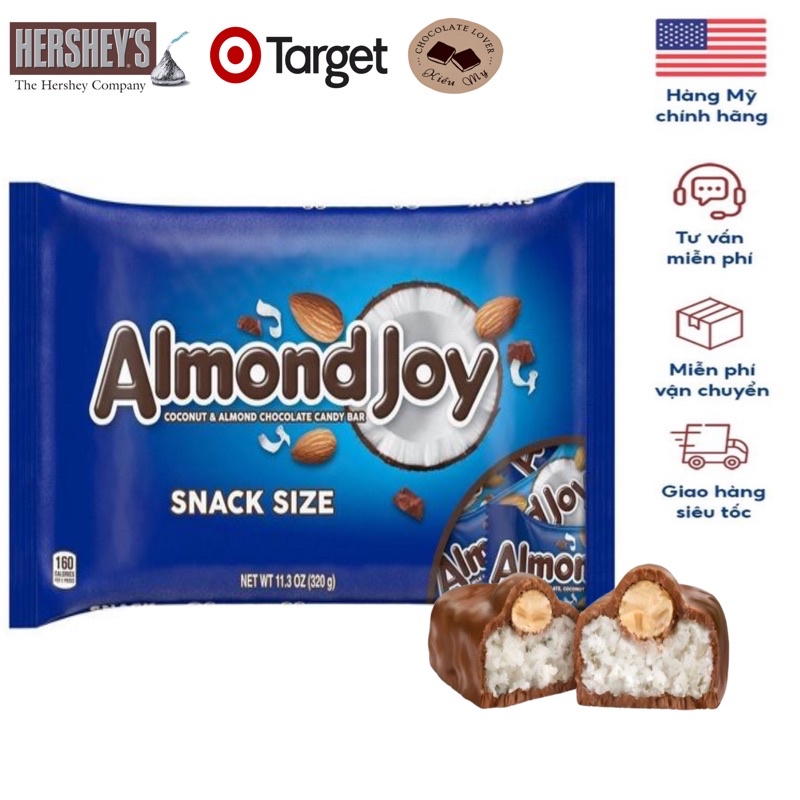 [Mẫu mới nhất] Kẹo Socola Mỹ dừa nhân hạnh nhân Hershey's Almond Joy túi 320g