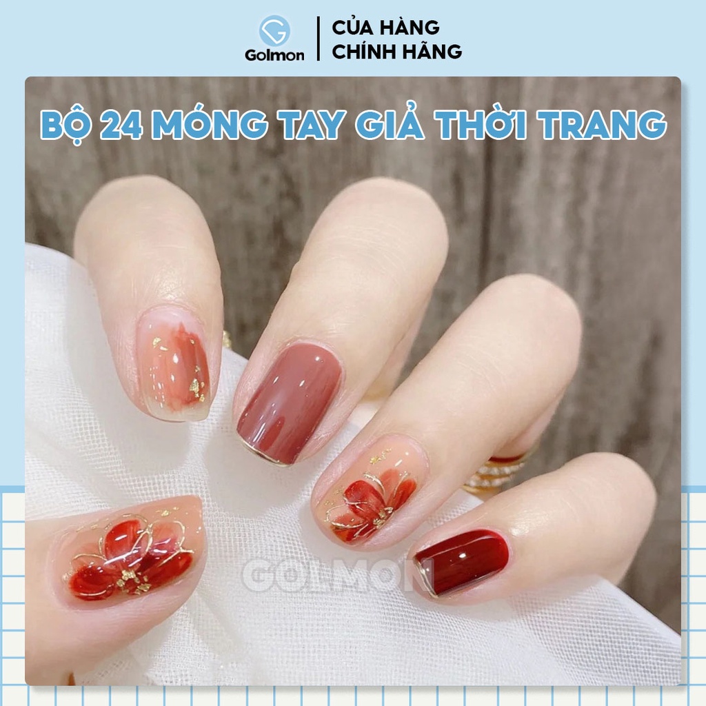 Bộ 24 móng tay giả nhựa thời trang hot trend có tặng kèm keo dán có thể tái sử dụng