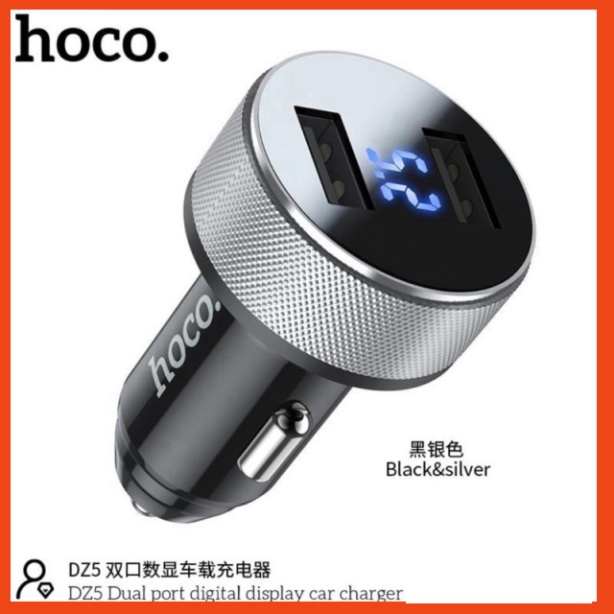 Tẩu Sạc Nhanh Trên ôtô Hoco DZ5 2 Cổng Đèn Led  PKCH8886