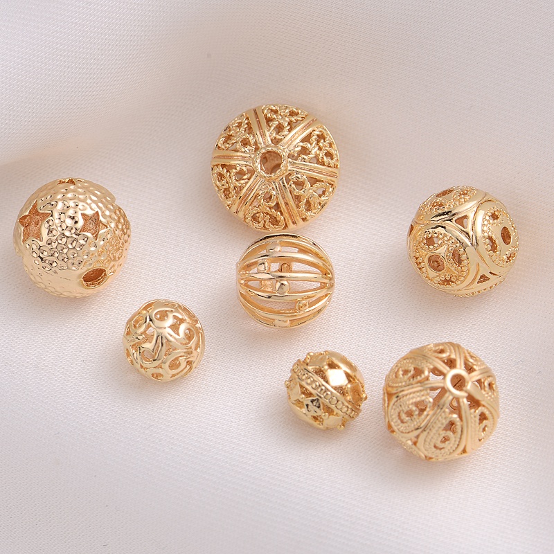 Phụ Kiện Hạt Làm Vòng Tay/Dây Chuyền Bằng Đồng 14K Hình Quả Cầu Rỗng Màu Vàng Kim diy