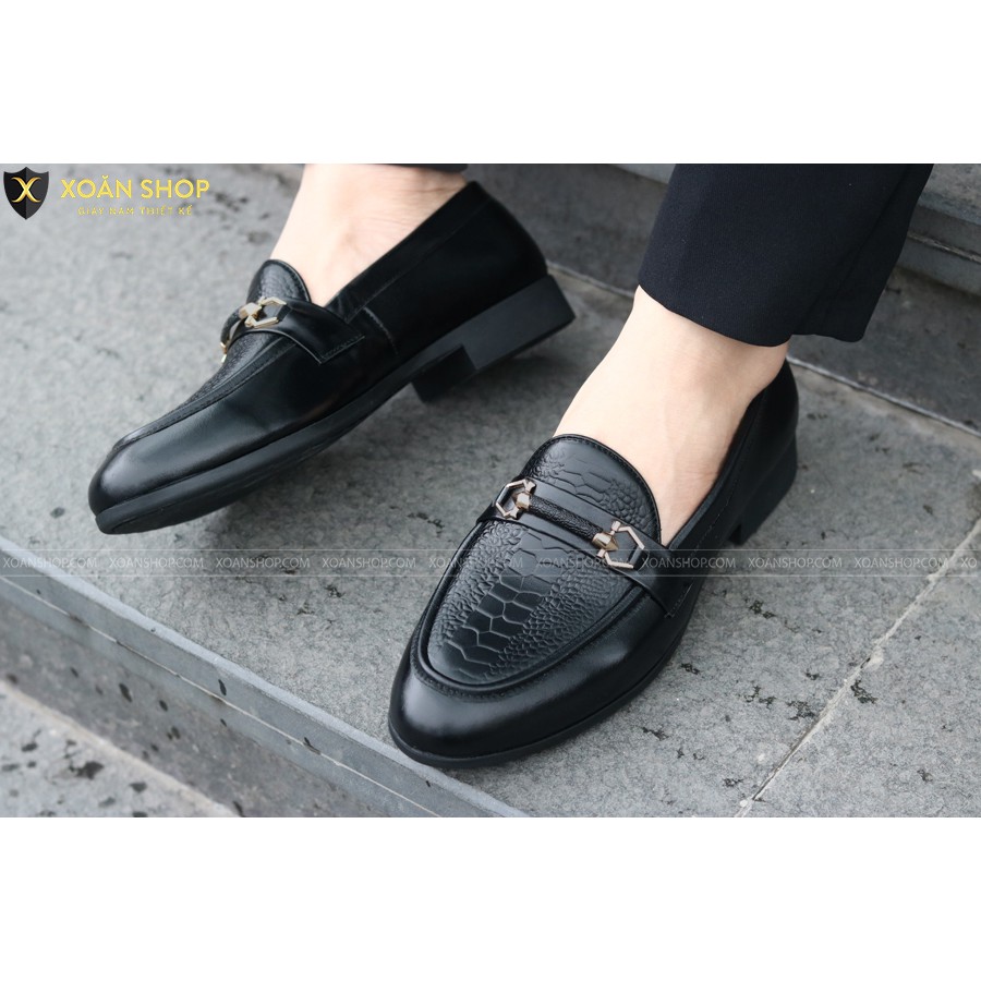 Giày Da nam xả kho giá gốc- giày lười nam dập vân đà điểu mã g004