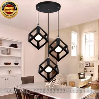 Đèn Thả 3 sắt hình lập phương, ô vuông T048