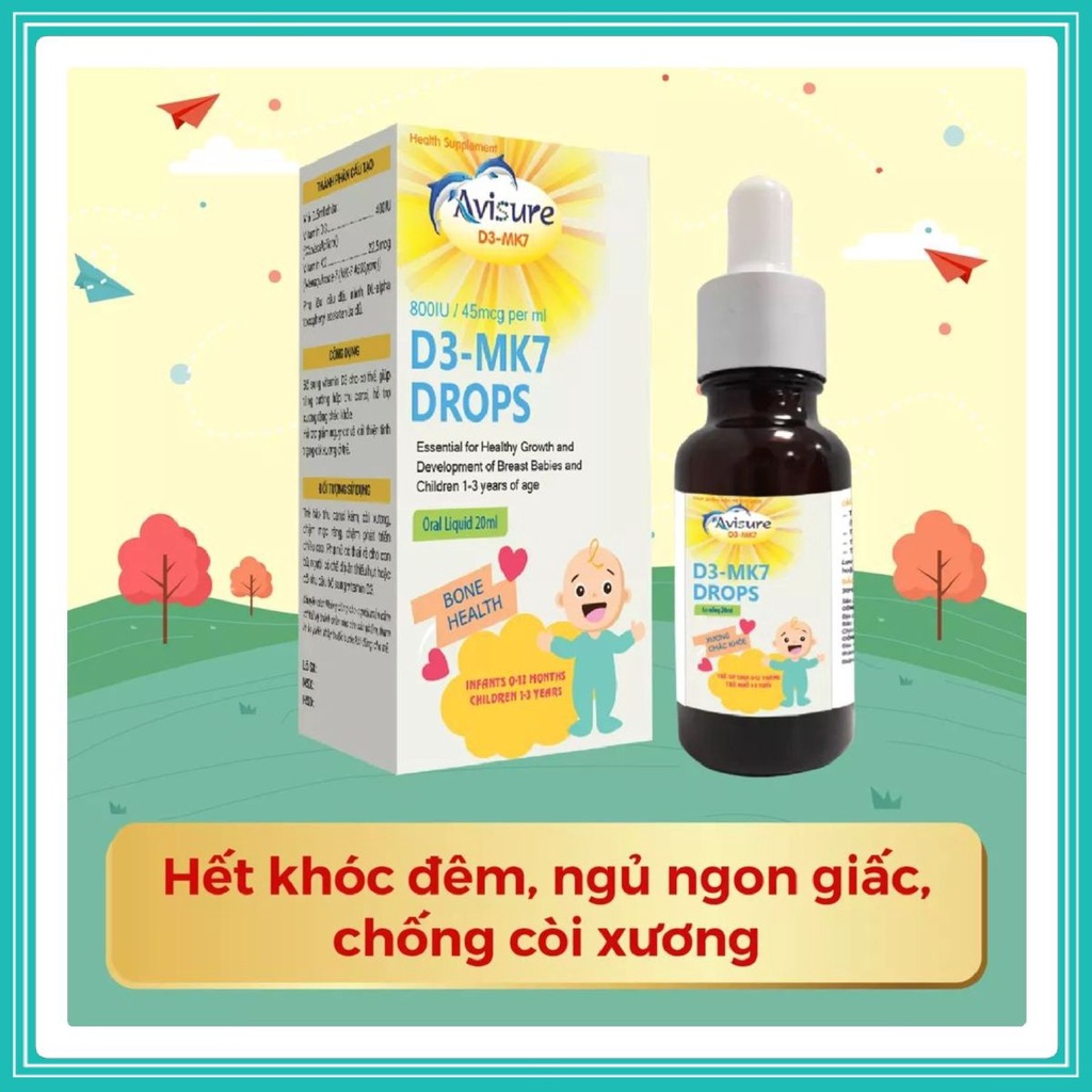 Avisure D3 - MK7 Drops - Bổ sung Vitamin d3 k2, canxi cho bé, giúp xương, răng chắc khỏe