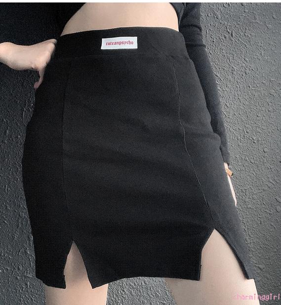 QAQ-Women Summer Miniskirt, Letters Print Ribbed High-Waist Slim Short Skirt with Slits for Girls | BigBuy360 - bigbuy360.vn