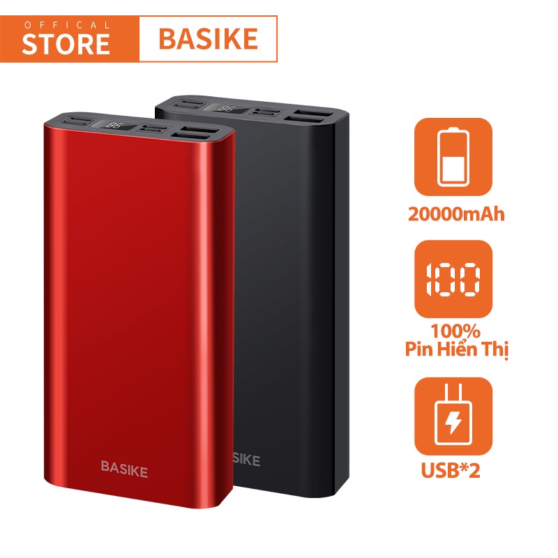 Sạc Dự Phòng 20000mah BASIKE LED Màn hình kỹ thuật số thực cho iPhone Huawei Samsung Xiaomi