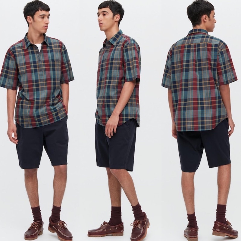Áo sơ mi polo nam cộc tay kẻ caro thời trang của Uniqlo