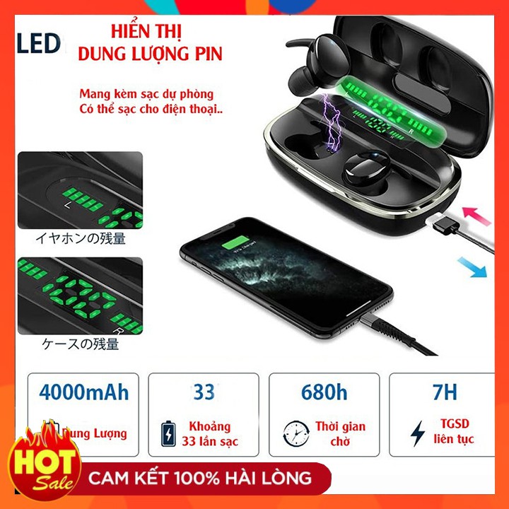 Tai Nghe Bluetooth Nhật Bản True Wireless 880 pro 2021 Siêu Dung Lượng - Có thể dùng Làm pin dự phòng không dây cho ĐT