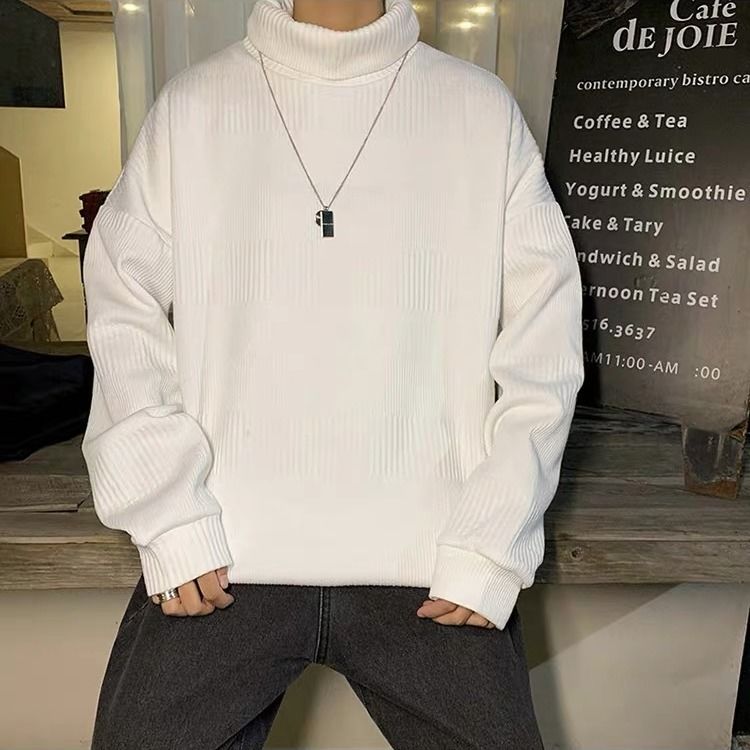 Áo Khoác Sweater Cổ Lọ Dáng Rộng Màu Trắng Đen Phong Cách Hàn Quốc Cho Nam Giới | BigBuy360 - bigbuy360.vn