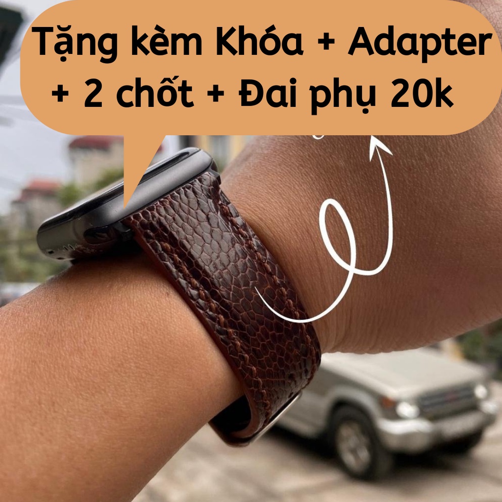 Dây da apple watch Đà điểu - D42 VNSTRAP khâu tay thủ công-lắp đồng hồ Apple series 3 series 4 series 5 series 6