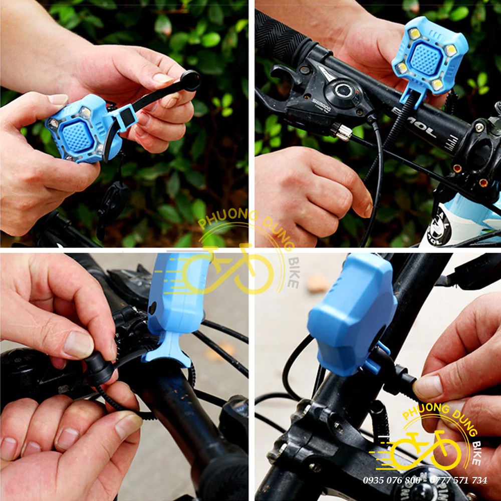 Đèn pha siêu sáng xe đạp 4 bóng kèm còi 2in1