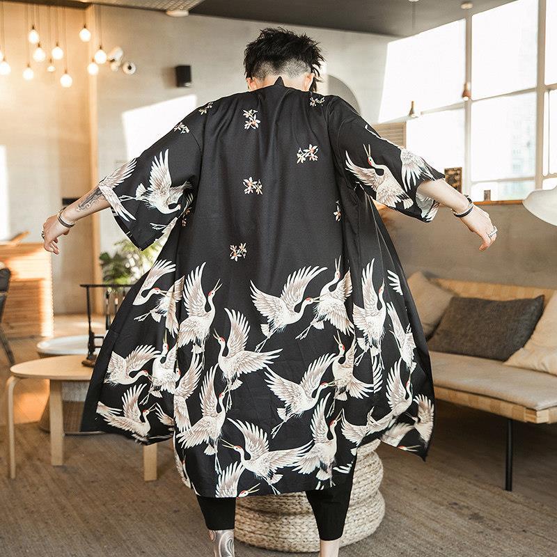 ✧☼❉Áo Khoác kimono kimono In Hình Chim Hạc Phong Cách Trung Hoa Cổ Điển Cho Nam