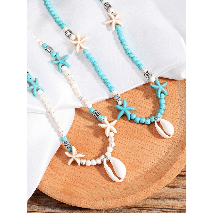 Vòng Cổ Choker Bằng Đá Tự Nhiên Mặt Hình Vỏ Sò Và Sao Biển Phong Cách Bohemian Thời Trang Cho Nữ