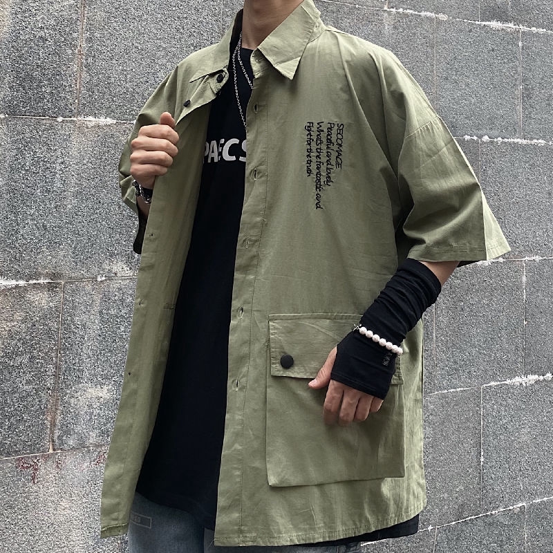 [Miễn Phí Vận Chuyển] Áo Sơ Mi Nửa Tay 162029Áo Khoác Nam Tay Lỡ Form Rộng Thời Trang Hàn