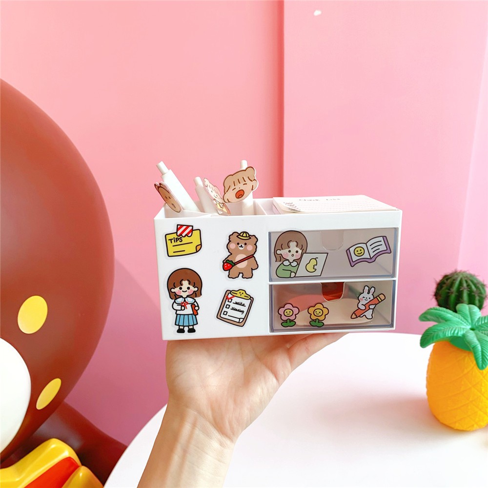 Kệ Tủ Mini Để Bàn Đựng Đồ Tiện Lợi Desk Organizer Trắng Trơn (k kèm sticker)