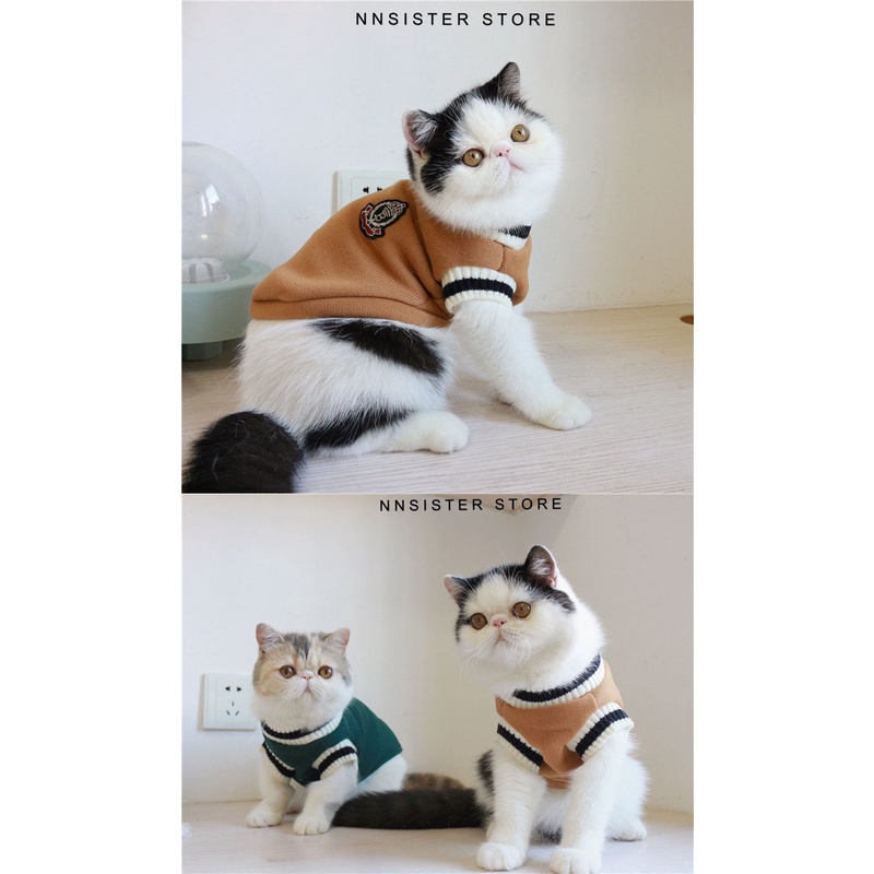 áo cho chó Áo sweater sát nách cổ chữ V mềm mại thoáng khí phong cách đi học dành cho cún cưng áo cún