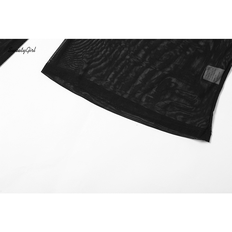 Áo Lưới Xuyên Thấu Dài Tay Cổ Tròn + Áo Hai Dây Màu Trơn Cho Nữ