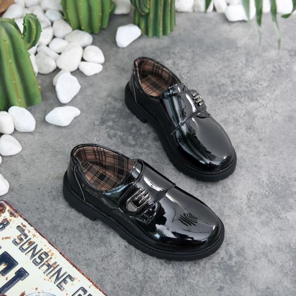 Giày Da Đế Mềm Màu Đen Phong Cách Anh Quốc Thời Trang Xuân Thu Cho Bé Trai Gái 2021