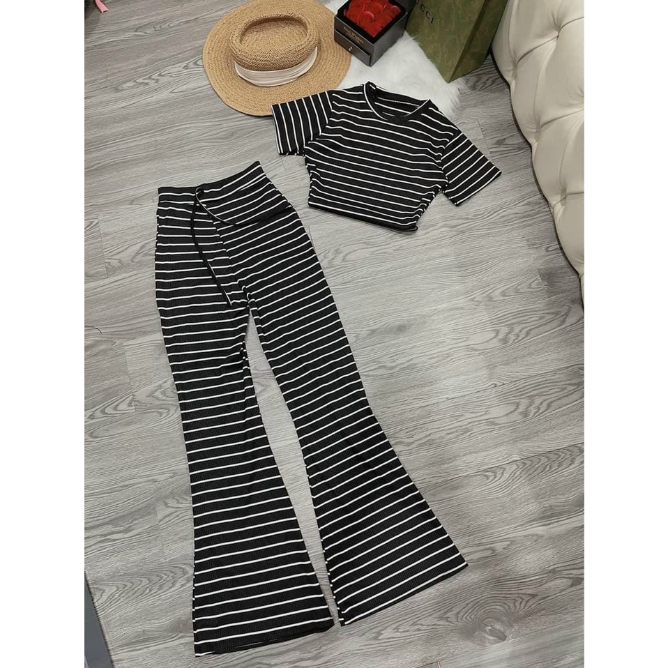 [HCM] Sét Bộ Quần Dài Ống Rộng Sọc Trắng Thời Trang Nữ Sam Closet Free Size 40-55kg