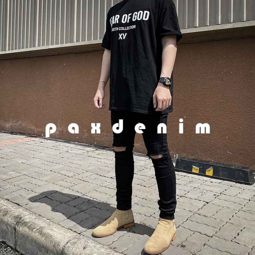Jean rách gối Paxdenim màu đen chất co dãn dáng quần bó | BigBuy360 - bigbuy360.vn