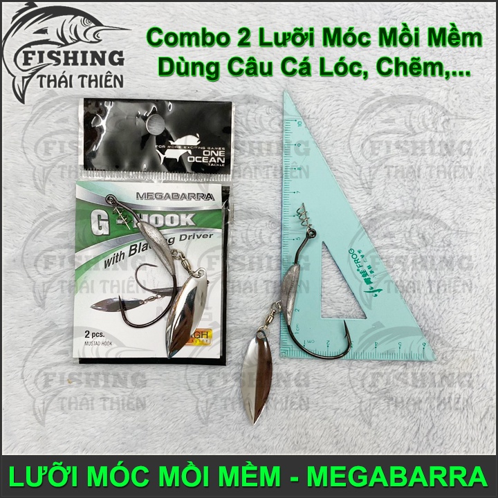 Combo 2 Lưỡi Móc Mồi Mềm Megabarra Có Thìa Chì Lưỡi Mustad Chuyên Dùng Câu Lure Cá Lóc, Chẽm, Tráp, Mú