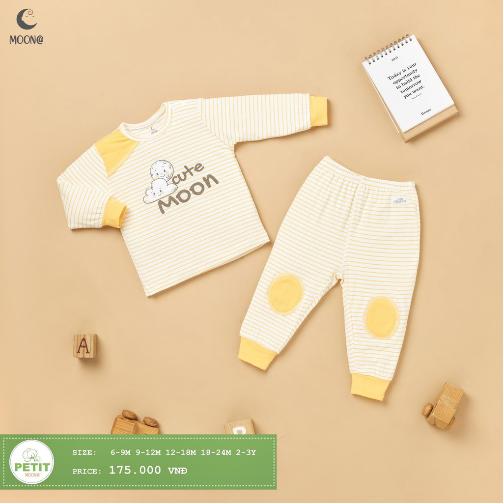 [CHÍNH HÃNG] Bộ quần áo dài tay raglan petit trẻ em phối họa tiết độc đáo Moon
