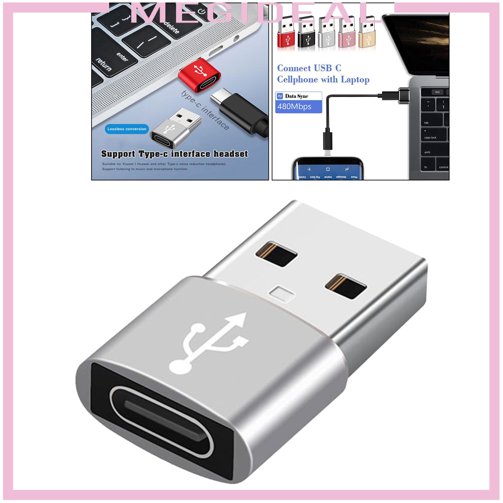 Multifunction 2-in-1 USB to USB C Type A Male toType C Female Adapter for Laptop PC Quest Link Data Transfer