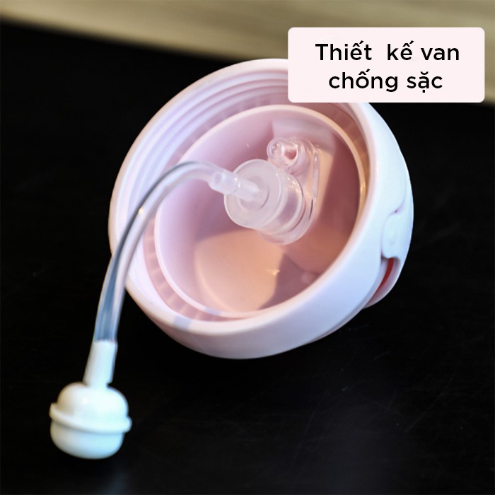 Bình uống nước cho bé có ống hút chống sặc kèm quai đeo kiểu Hàn Quốc RUKAMO BN02