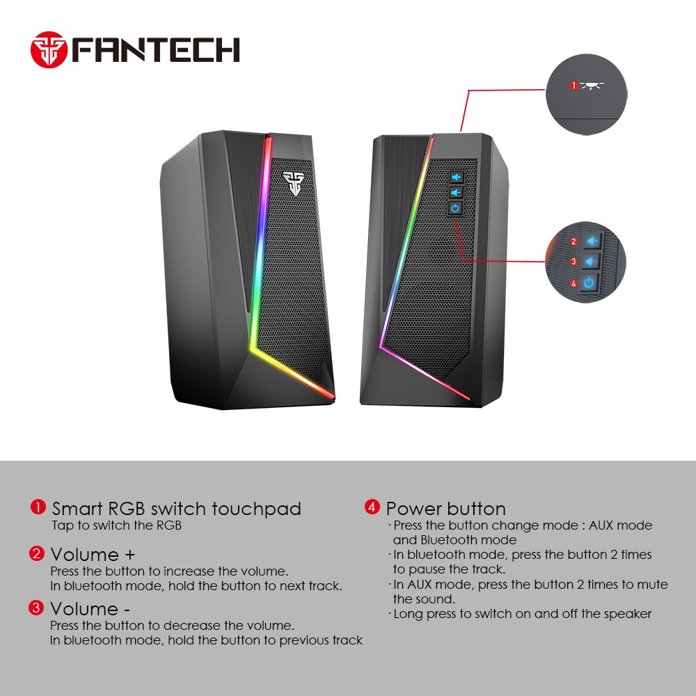 Loa Vi TÍnh Gaming Fantech GS204 RUMBLE LED RGB 7 Chế Độ Hỗ Trợ Kết Nối Bluetooth 5.0 Và AUX 3.5mm - Hàng Chính Hãng