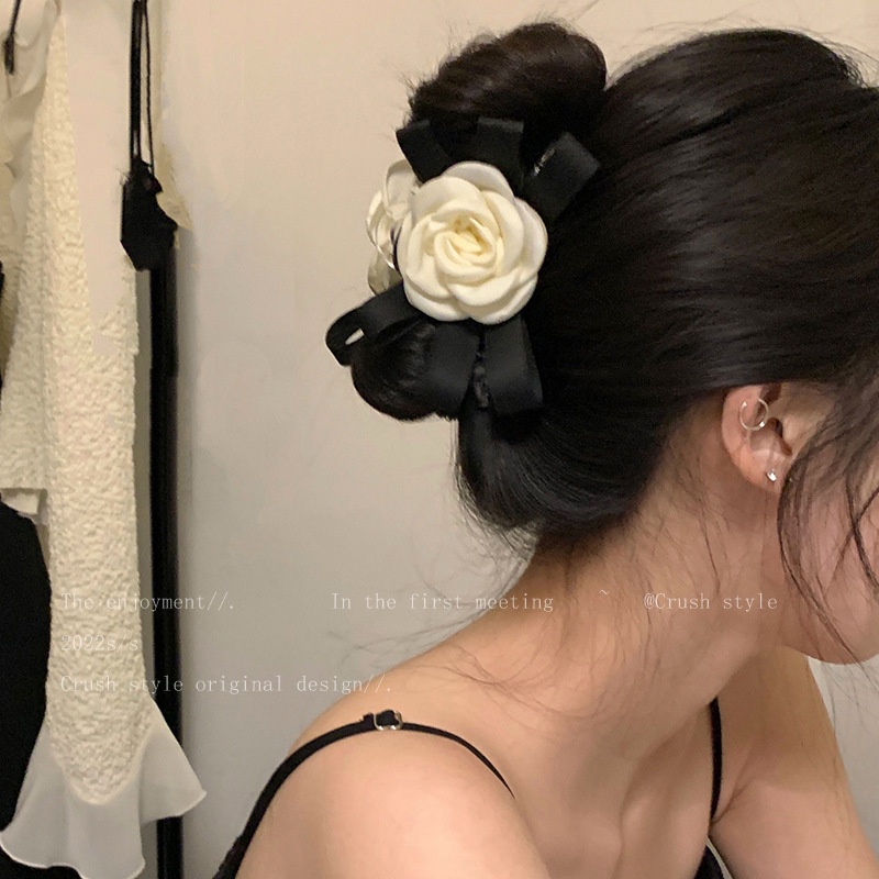 Kẹp Tóc Cỡ Lớn Bằng Vải Hoa Trà Cao Cấp Phong Cách Pháp Thanh Lịch Cho Nữ