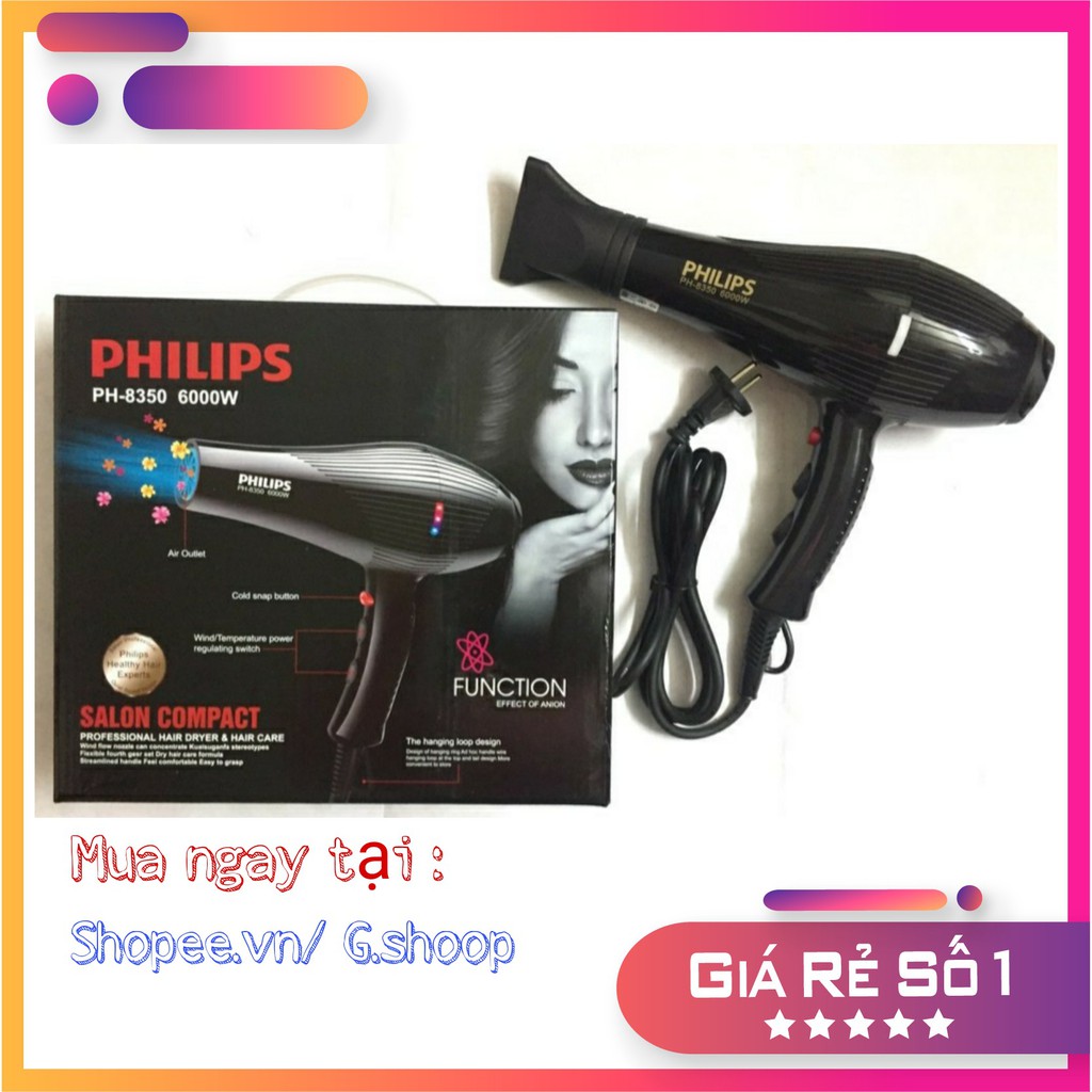 (𝒉𝒂̀𝒏𝒈 𝒄𝒉𝒖𝒂̂̉𝒏)Máy Sấy Tóc Philips Tạo Kiểu Công Suất Lớn 6000W (Tặng Kèm Bộ Phụ Kiện + Bảo Hành 12 Tháng)