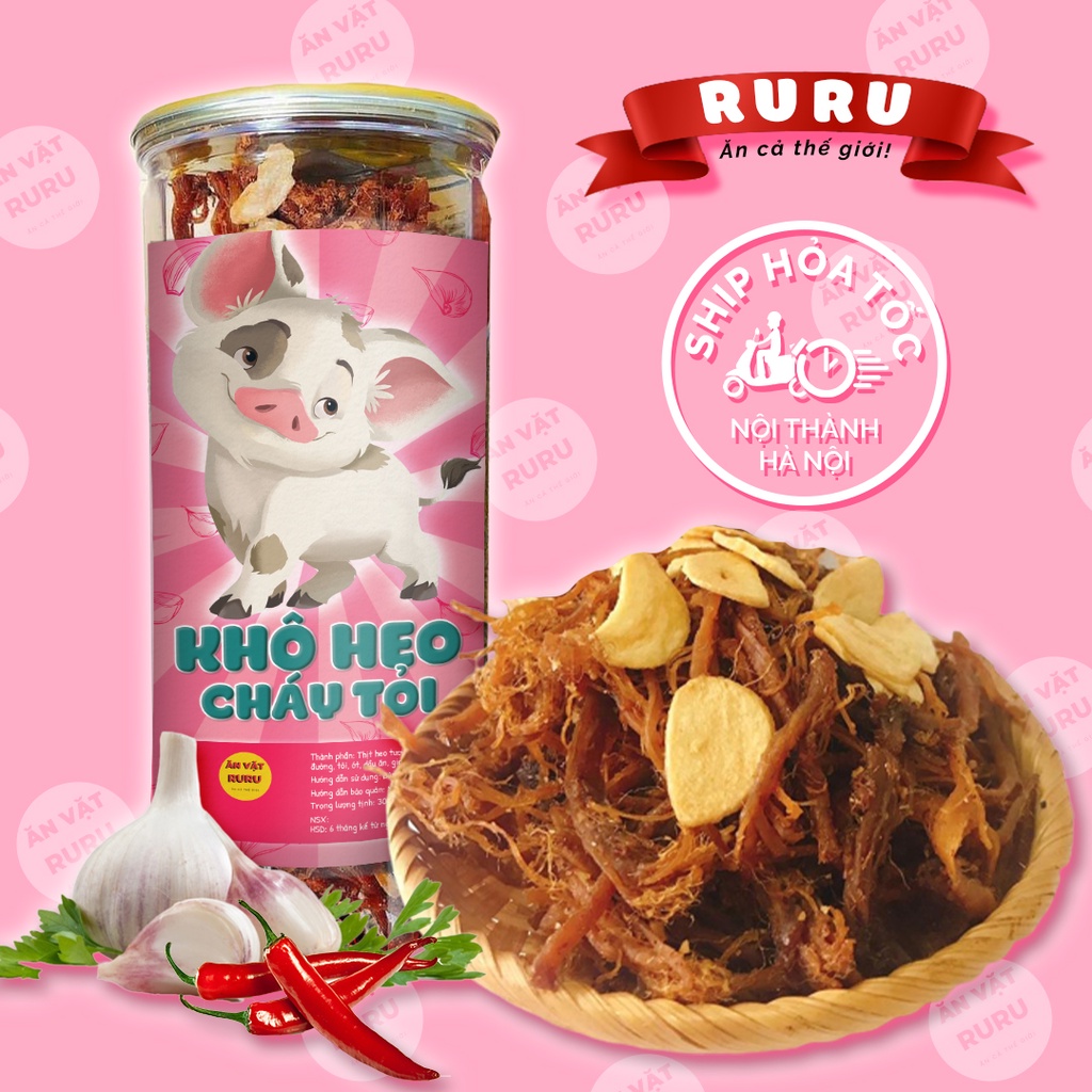Khô heo cháy tỏi 300g, ăn vặt Ruru, vừa dai vừa thơm, an toàn vệ sinh