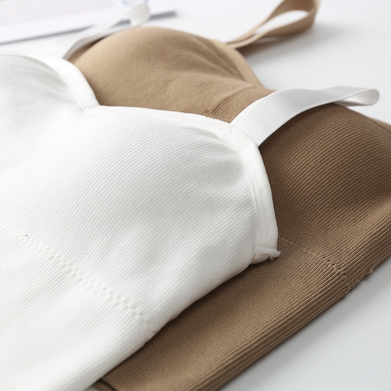 Áo bra nữ 2 dây gân tăm dáng ngắn có mút nâng ngực dây bản to điều chỉnh