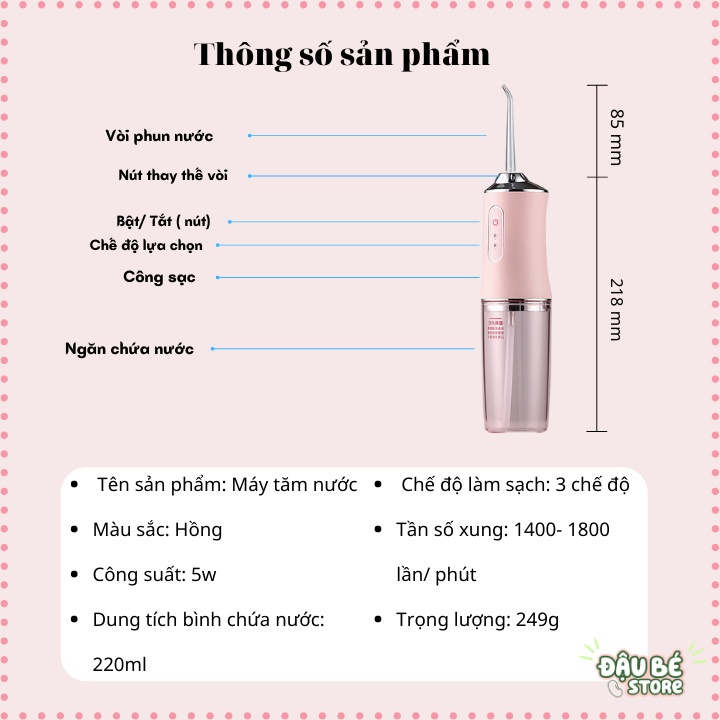 Máy Tăm Nước Cầm Tay Oral Irrigator - Tăm Nước Nha Khoa Vệ Sinh Răng Miệng Cực Sạch Công Nghệ Châu Âu - DAUBE - GD038