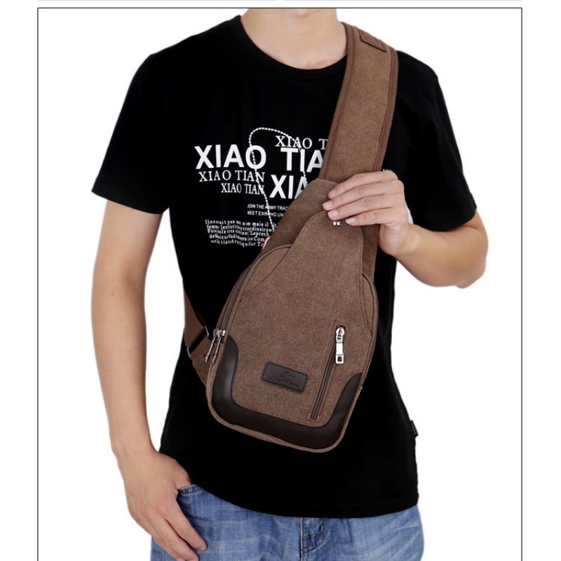 Túi Đeo Chéo Ngực Vải Canvas Chống Trộm Màu Sắc Tương Phản Sức Chứa Lớn Cho Nam