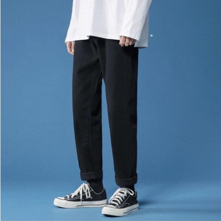 Quần baggy jean đen nam ống suông rộng vải jeans bò cao cấp Hot 2022