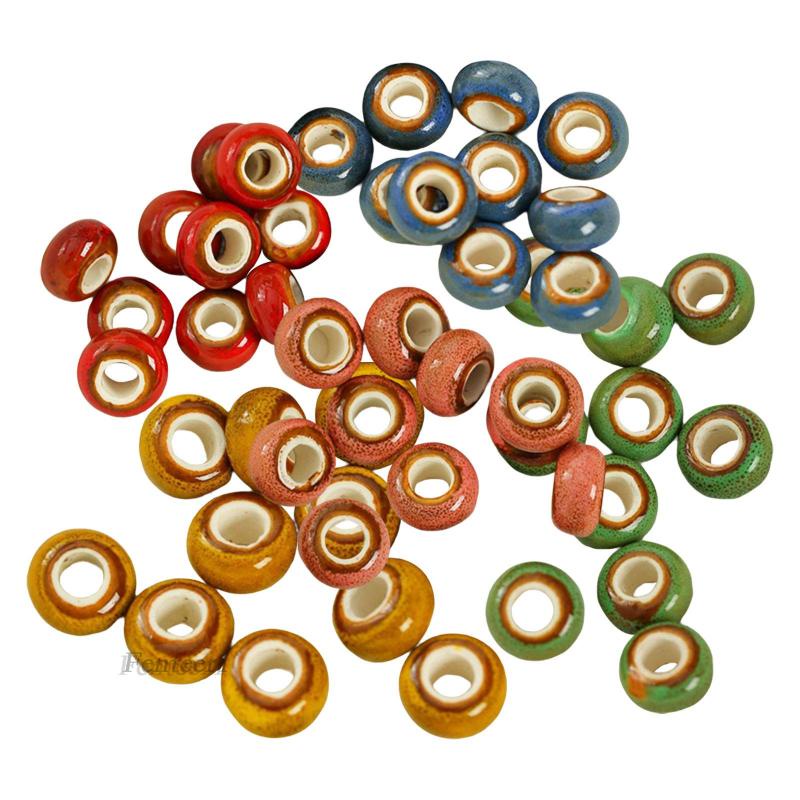 1 [Fenteer1] Set 50 Hạt Gốm Nhiều Màu Sắc Lỗ Lớn Làm Trang Sức Nhẫn Thủ Công
