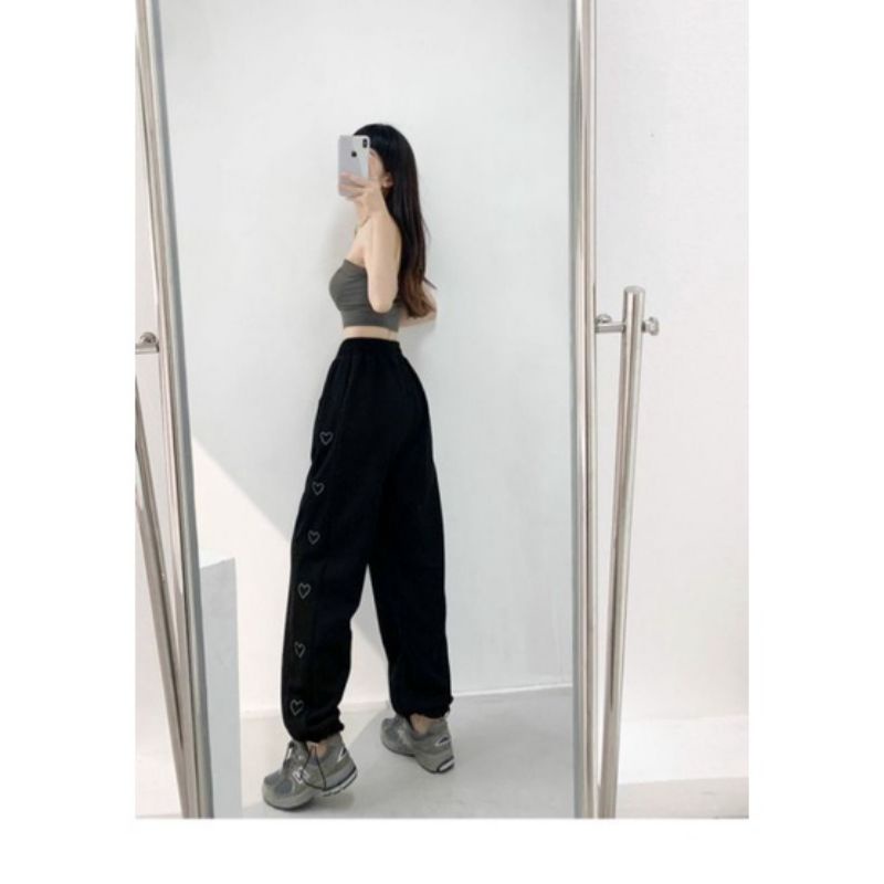 Quần jogger nữ cạnh tim, quần ống rộng kiểu dáng thể thao bo gấu chất liệu vải cao cấp d