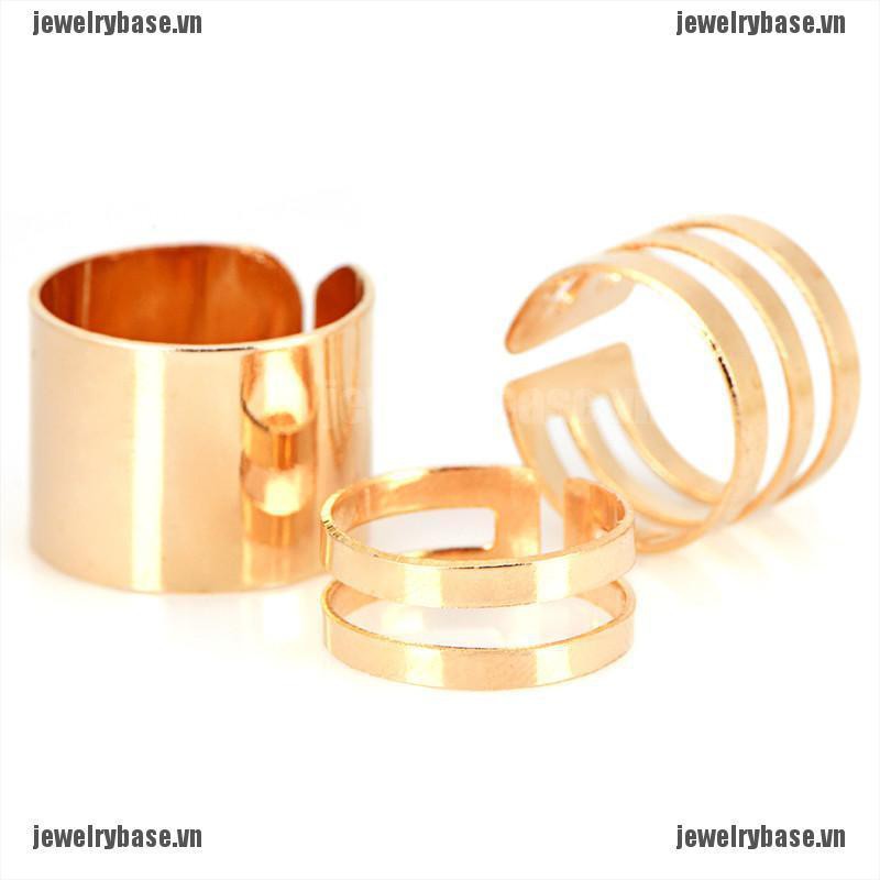 [Base] 3Pcs/Set Punk Stack Plain Band Knuckle Midi Mid Finger Open Rings Set Jewelry [VN]