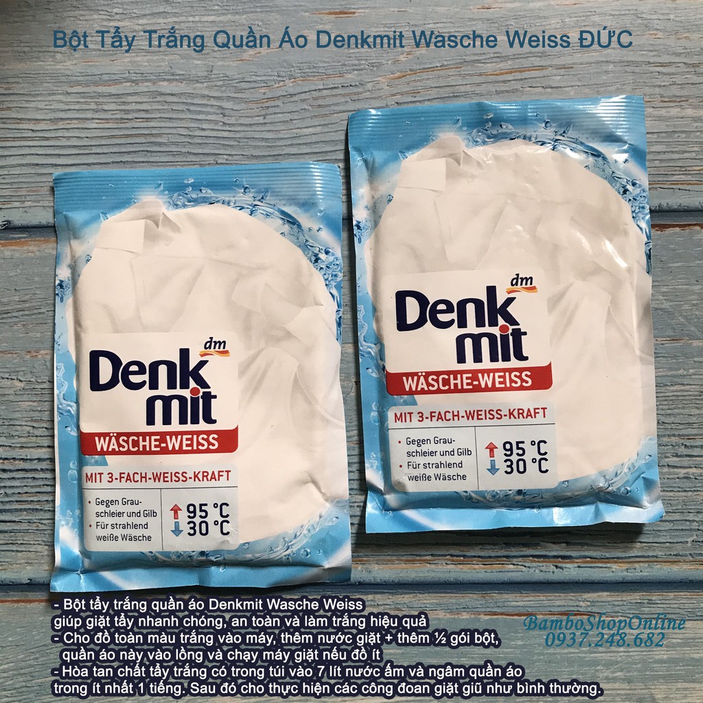 Bột Tẩy Trắng Quần Áo Denkmit Wasche Weiss, 50 gram tẩy trắng an toàn hiệu quả - Hàng nội địa Đức