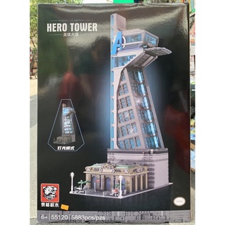 Đồ chơi xếp hình marvel Panlos Tiger 55120 Tháp Avengers 5883 mảnh, có đèn led