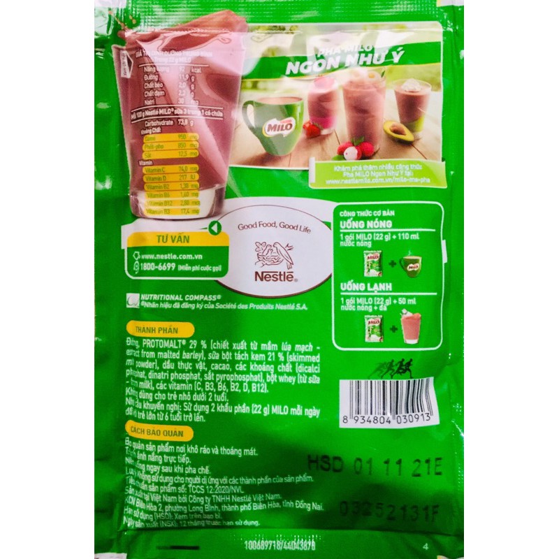 Bột Milo - thức uống lúa mạch gói (1 dây x 10 gói x 22g)