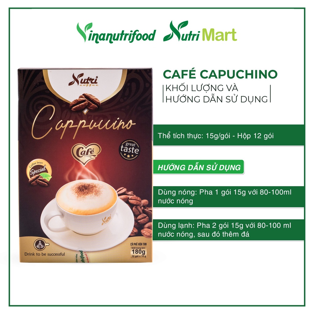 Cà phê capuchino Vinanutrifood C01, hương vị thơm ngon béo ngậy, giúp khơi dậy tinh thần tỉnh táo (15g x 12 gói) | BigBuy360 - bigbuy360.vn