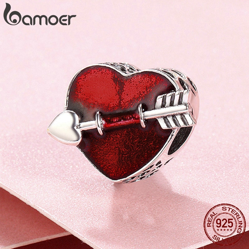 BAMOER Hạt Charm Bạc 925 Khắc Hình Trái Tim Sc480