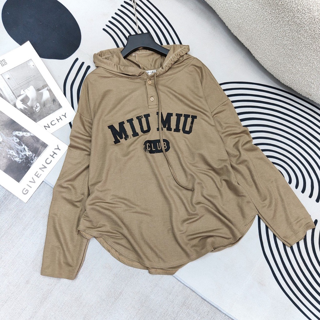 Áo hoddie có mũ rút vạt bầu in chữ nhiều màu xinh vanmiushop