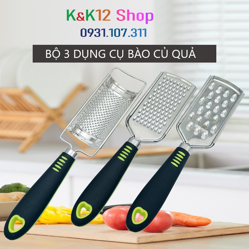 Bộ 3 dụng cụ bào, nghiền củ quả, format tiện lợi cho nhà bếp.