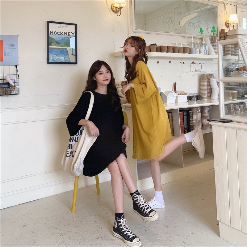 SUXI Đầm thun dáng rộng kiểu dáng Hàn Quốc phong cách tinh tế trẻ trung cho phái nữ