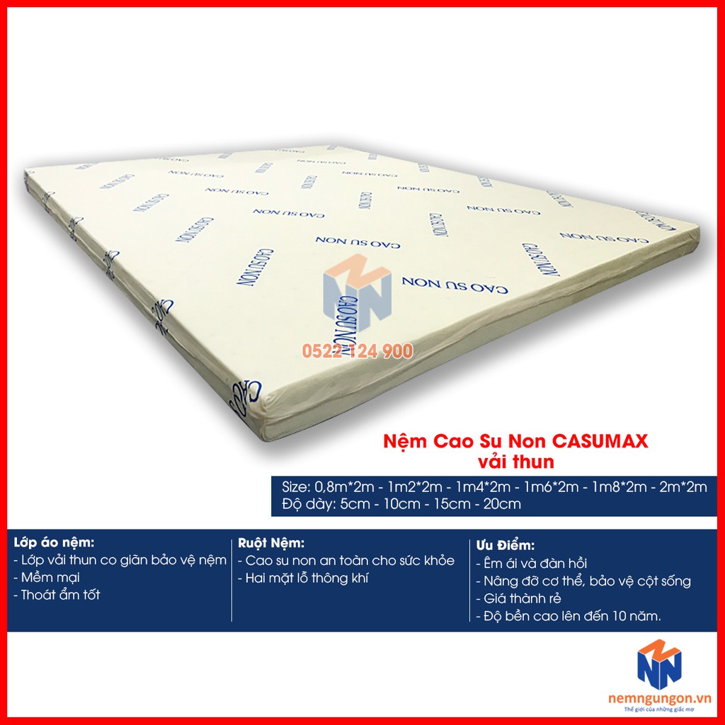 Nệm cao su non Casumax - Vải thun - Dày 10cm - Phạm Thanh [Đủ size] - Bảo hành 10 năm [ĐÁNG ĐẾN TỪ XU]